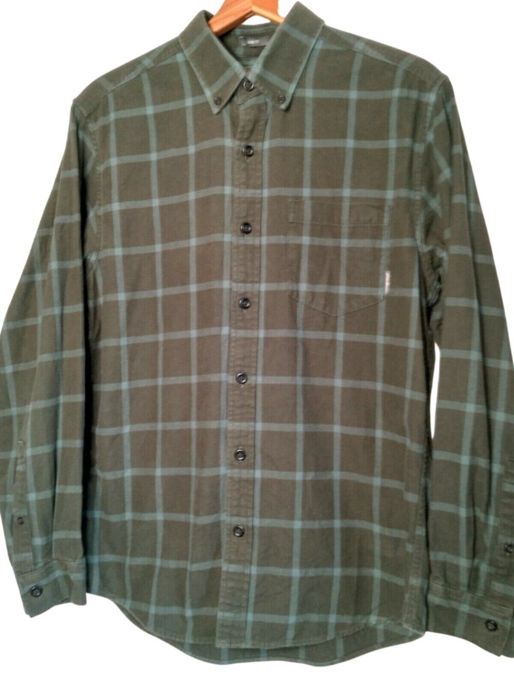 Eddie Bauer Flannel Shirt M Classic Fit Green Plaid Cotton Button Down Workwear